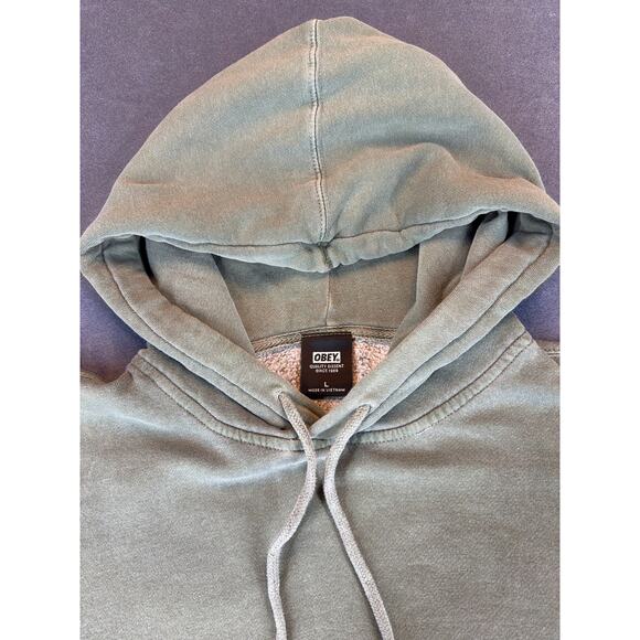 Obey Hoodie Sweatshirt “Obey Propaganda” on Sleeve Pullover Green Mens LG - Picture 4 of 9